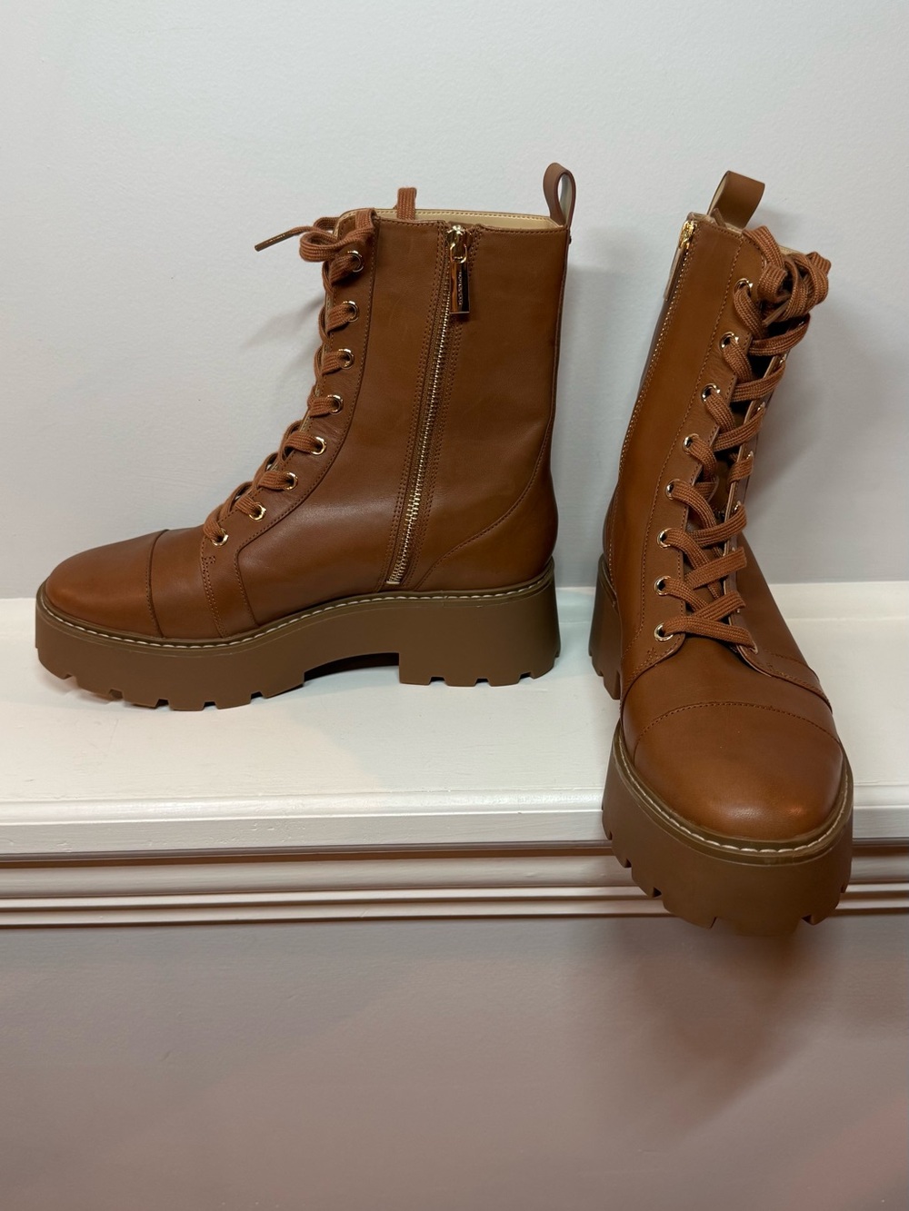 Michael Kors camel colored combat boot 8
